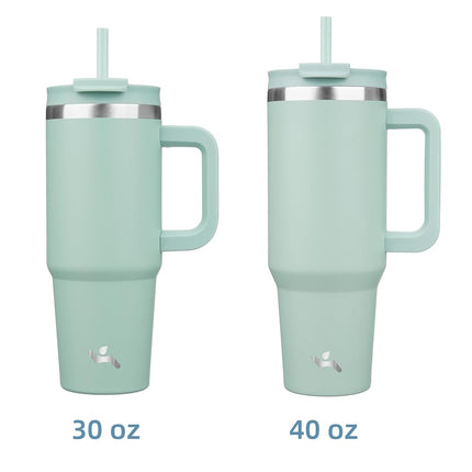 Konokyo 40 oz Tumbler with Handle and 2 Straws,2 in 1 Lid Insulated Water Bottle Stainless Steel Travel Coffee Mug,Retro Green