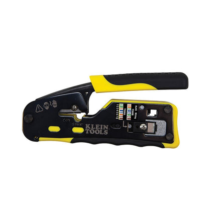 Klein Tools VDV226-110 Ratcheting Modular Data Cable Crimper/Wire Stripper/Wire Cutter for RJ11/RJ12 Standard, RJ45 Pass-Thru Connectors