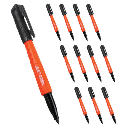 Klein Tools 8610112 Skribes Fine Tip Permanent Markers, Professional-Grade Ink, Multi-Surface Jobsite Marker for Wet, Dry and Oily Surfaces, Black, 12-Pack
