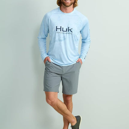 HUK Men's Standard Pursuit Pattern Crew Sleeve, Performance Shirt, Mossy Oak-Calmwater Arctic