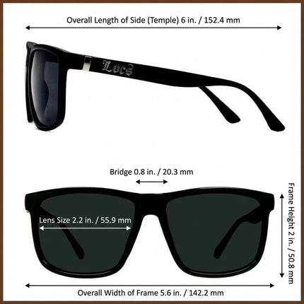 Lunettes de soleil Locs Gangster rectangulaires surdimensionnées à monture en corne entièrement noires pour hommes