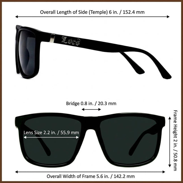 Locs Gangster Oversized Rectangular Horn Rim Sunglasses All Black, mens