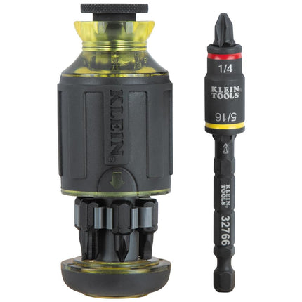 Klein Tools 32308F Impact Driver Set, 10-in-1 Stubby Driver Set, Hex Flip Socket, 7 Bits, 1/4-Inch Deep Bit Holding Feature, 10-Piece