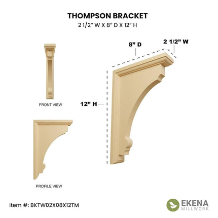 Ekena BKTW02X08X12TMRW 2 1/2-Inch Width x 8-Inch Depth x 12-Inch Height X-Large Thompson Wood Bracket - Rubber Wood