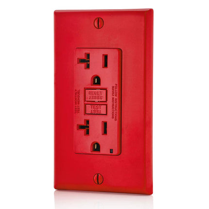 Leviton GFNT2-R Self-Test SmartlockPro Slim GFCI Non-Tamper-Resistant Receptacle with LED Indicator, 20 Amp, Red