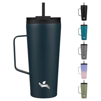 Konokyo Insulated Tumbler with Handle and Straw, 22 OZ Travel Coffee Mug Stainless Steel Cup Metal Water Bottle,Navy Blue