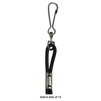 Champion Sports Nylon Lanyards with J-Hook Clip, Black - 12 Pack (Poly Bag)