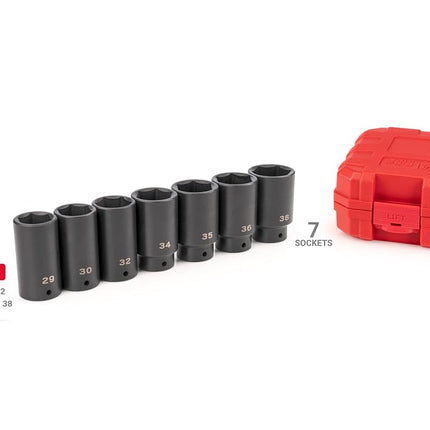 Jeu de douilles à choc TEKTON pour écrous d'essieu profonds 6 pans, entraînement 1/2 pouce, avec étui, 7 pièces (29-38 mm) | SID92340