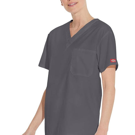 Dickies Men's Signature V-Neck Scrubs Shirt, Pewter, 3XL
