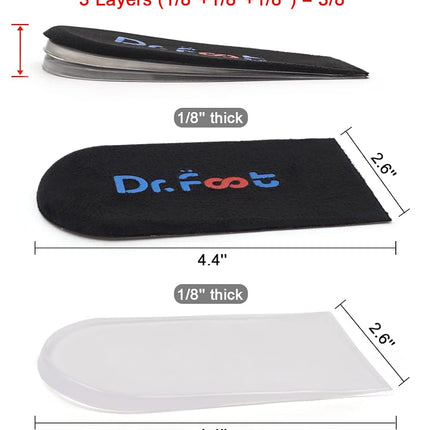Dr. Foot's Adjustable Orthopedic Heel Lift Inserts, Height Increase Insole for Leg Length Discrepancies, Heel Spurs, Heel Pain, Sports Injuries, and Achilles tendonitis (Black, 3 Layers - L)