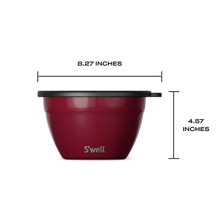S'well Stainless Steel Salad Bowl Kit 64 Ounces Wild Cherry Comes with 2 Ounces Condiment Container and Removable Tray for Organization Leak-Proof, Easy to Clean, Dishwasher Safe
