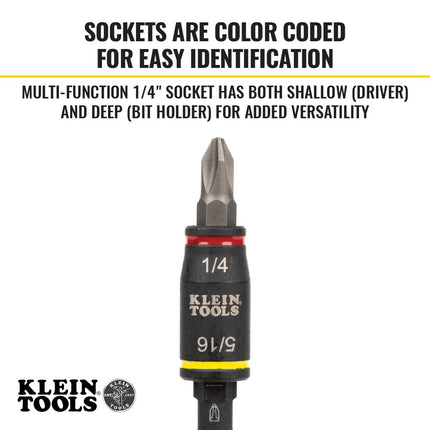 Klein Tools 32768 Klein Tools 32768 Impact Driver, 3-in-1 SAE Impact Socket and Bit Holder, Flip Socket with 1/4 Nut Driver and 5/16 Nut Driver Hex Sizes, 3 and 5-Inch Lengths, 2-Piece Set