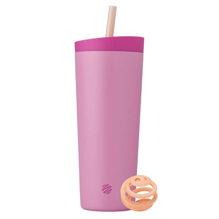 BlenderBottle 2-in-1 Insulated Stainless Steel Shaker Tumbler, Swig Leakproof Lid, Straw, BlenderBall, BPA Free, For Protein Shakes, Smoothies, And Pre Workout, 24 oz, Pink (Rose Petal)