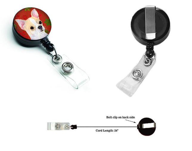 Caroline's Treasures Chihuahua Red & Green Snowflakes Christmas Retractable Badge Reel, Multicolor (SS4681BR)