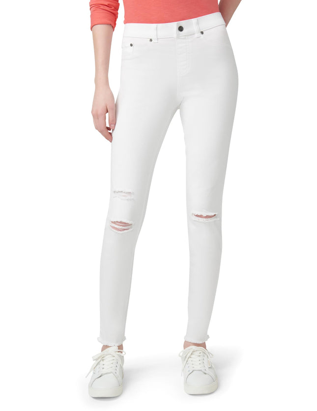 HUE Women's Ripped Knee Denim Leggings, White, Med