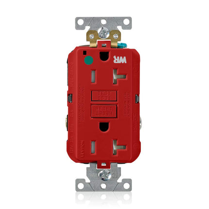 Leviton GFWT2-HGR 20A-125V Extra-Heavy Duty Hospital Grade Tamper/Weather-Resistant Duplex Self-Test GFCI Receptacle, Red, 20-Amp