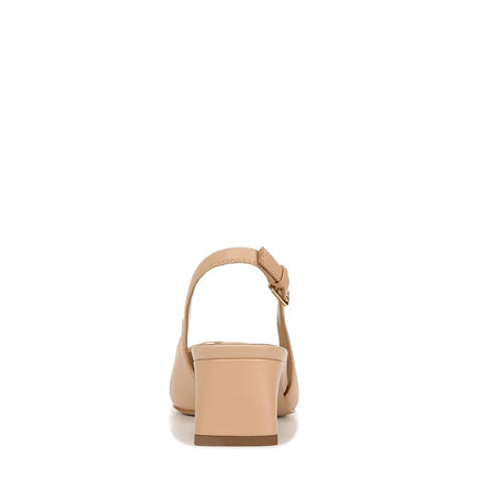 Franco Sarto Womens Racer Slingback Low Block Heel Pointed Toe Pump, Beige Nude Leather, 7 Wide