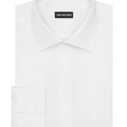 Van Heusen Men's Dress Shirt Regular Fit Poplin Solid, White, 14.5" Neck 32"-33" Sleeve