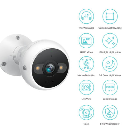 Kasa Smart 4MP 2K Security Camera Outdoor Wired, IP65, Starlight Sensor & 98 Ft Night Vision, 2-Way Audio w/Siren, Cloud/SD Card Storage, Alexa &Google Assistant Compatible(KC420WS), White (UK Version)