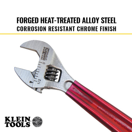 KLEIN TOOLS D506-4 Adjustable Drive Wrench, Forged with High Polish Chrome Finish and a Plastic Dipped Handle, 4-Inch