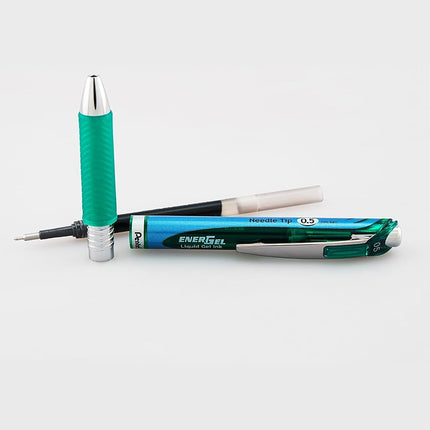 Bolígrafo de Tinta Gel Retráctil Pentel EnerGel RTX, (0.5 mm), Punta de Aguja, Punto Fino, Verde, Paquete de 2 (BLN75BP2D)