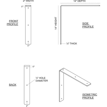 Ekena Millwork BKTM02X14X14HAABZ Steel Bracket Hamilton, 2"W x 14"D x 14"H, Antiqued Bronze