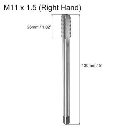 uxcell Metric Thread Tap M11 x 1.5 H2 130mm Extra Long Straight Flute Screw Thread Milling Machine Taps Threading Tapping Repair Tool