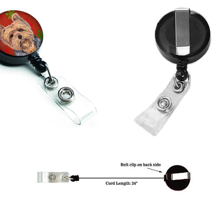 Caroline's Treasures Yorkie Red & Green Snowflakes Christmas Retractable Badge Reel, Multicolor (SC9428BR)