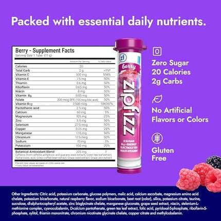 Zipfizz Mezcla Energética Saludable, Bayas, 20 Tubos, 11 g Cada Uno