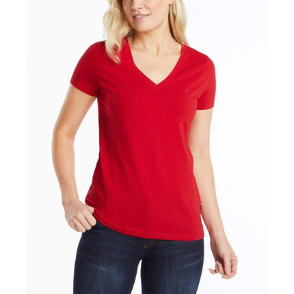 Nautica Women's Easy Comfort V-Neck Supersoft Stretch Cotton T-Shirt Red, Small