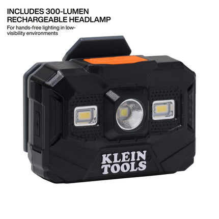 Klein Tools 60406T2RL Type 2 Hard Helmet, Full Brim, Unvented Full Brim, Class E Helmet with Chin, 6-Point Suspension with Accessory Brackets, Washable Padding and Headlamp