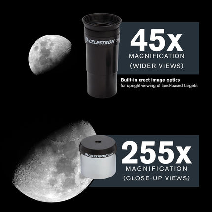 Celestron 21045 PowerSeeker 114EQ Reflector Telescope - includes Two Eyepieces, Barlow Lens, Height-adjustable Tripod and Deluxe Accessory Tray, Black
