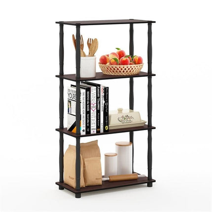 Furinno TURN-N-TUBE Storage Shelves, 4-Tier Book Shelf, Corner Shelf, Toolless Open Shelves, Classic Tubes, for Organization and Storage, Living Room, Home Office, Dark Cherry