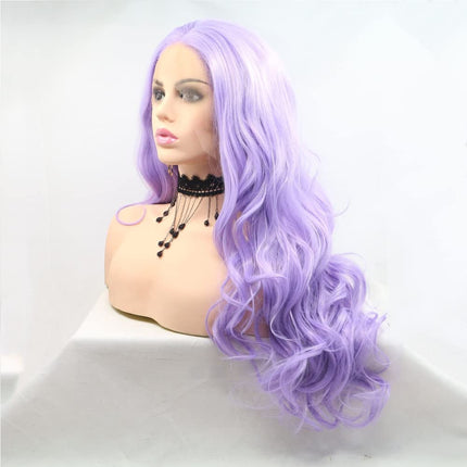 Lilac Purple Lace Front Wigs for Women Soft Wavy Lavender Purple Hair Wig with Natural Hairline Realistic Mix Color Long Purple