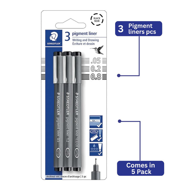 STAEDTLER 308 05-9M Pigment Ink Pen for Drawing, Drawing, Journal, 0.5mm, Black, 5 Pack