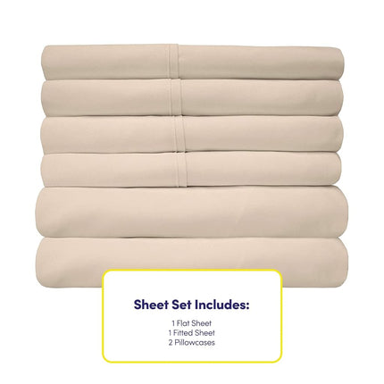 Sweet Home Collection Twin XL Size Bed Sheets - 4 Piece 1500 Thread Count Fine Brushed Microfiber Deep Pocket Twin X-Large Sheet Set Bedding - 1 EXTRA PILLOW CASES, GREAT VALUE, Twin XL, Beige