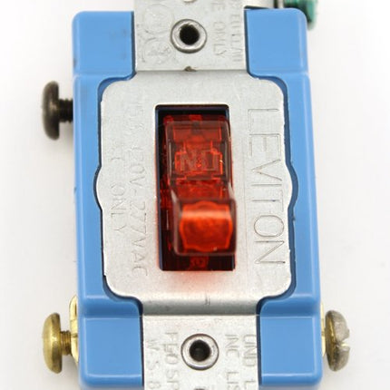 Leviton Quiet Switch, 15 Amp, 120 Volt, Toggle Pilot Light, Illuminated ON, Requires Neutral Single-Pole, Industrial, Self Grounding, 1201-PLR, Red