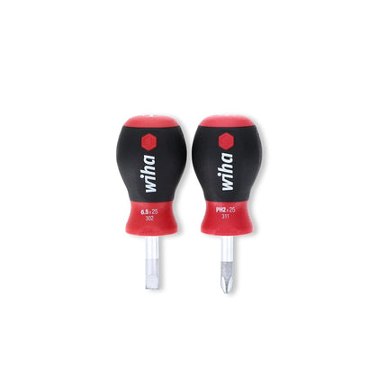 Wiha 31191 Stubby Slotted Screwdriver Set with 1/4 by 1-Inch and Stubby Phillips #2 by 1-Inch with SoftFinish Handle