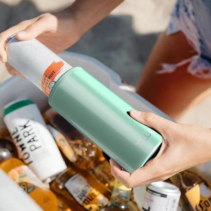 TILUCK Skinny Can Cooler for Slim Beer & Hard Seltzer, Stainless Steel, Doucle-Walled Stainless Steel Insulated Slim Cans, Standard 12 oz (Glitter Aqua)