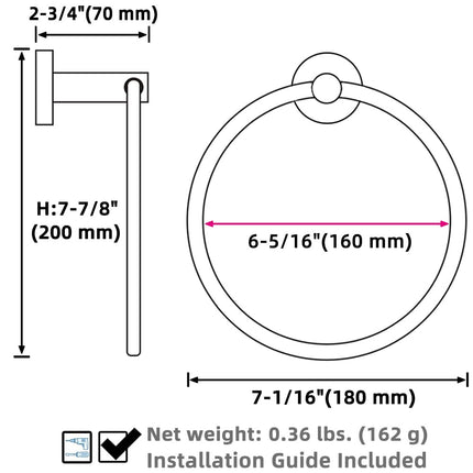 APLusee Hand Towel Ring Brushed Gold, SUS 304 Stainless Steel Round Towel Holder for Contemporary Bathroom Toilet Kitchen Storage, Wall Mounted