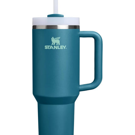 Vaso STANLEY Quencher H2.0 con asa y pajita 40 oz | Tapa Flowstate de 3 posiciones | Compatible con portavasos para viajes | Vaso térmico de acero inoxidable | Sin BPA | Verde Azulado Costero