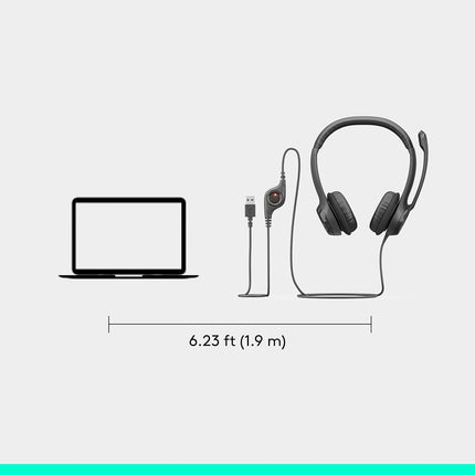 Logitech H390 Wired Headset for PC/Laptop, Stereo Headphones with Noise Cancelling Microphone, USB-A, in-Line Controls for Video Meetings, Music, Gaming and Beyond - Black