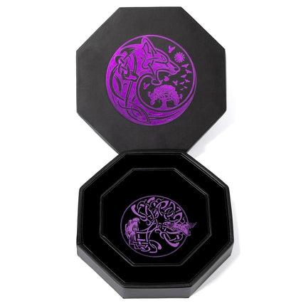 Premium Dice Tray for DND, Detailed World Tree & Wolf Raven Design – 23 CM