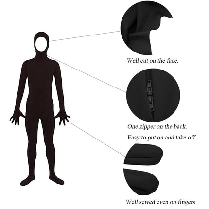 Aniler Men's and Women's Spandex Open Face Full Body Zentai Costume Bodysuit (Medium, Black)