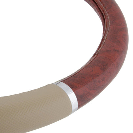 BDK Cubre Volante de Coche de Imitación Grano de Madera Oscura, Estándar de 15 pulgadas con Agarre de Piel Sintética Beige, Hecho para Adaptarse a la Mayoría de Coches, Camiones, Furgonetas, SUV