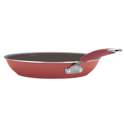 Rachael Ray Cucina Hard Porcelain Enamel Nonstick Skillet Set, 9.25-Inch and 11-Inch, Cranberry Red