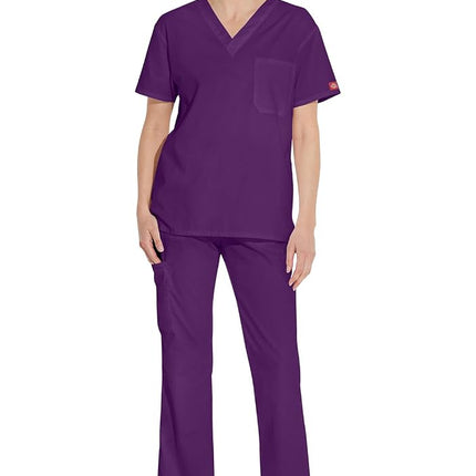 Dickies Men's Signature V-Neck Scrubs Shirt, Eggplant, XL