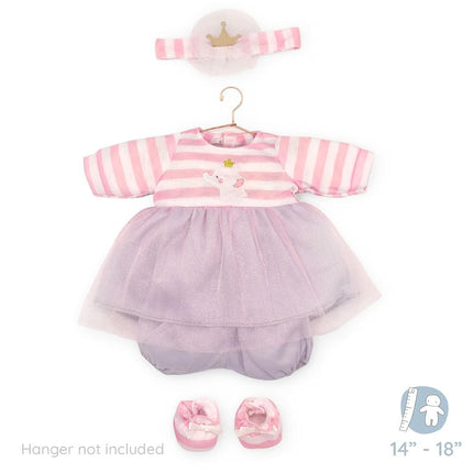 JC Toys - Clothes Set for Dolls from 36 to 45 cm, Pink Dress with Tulle Skirt, Shorts, Headband and Peucos, Grey, Pink and White, Extra Outfit Designed in Spain by Berenguer, +2 Years