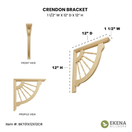 Ekena BKT01X12X12CRRO 1 1/2" W D x 12" H Crendon Wagon Wheel Bracket, Red Oak
