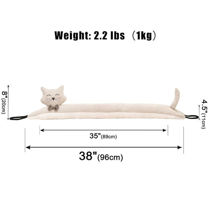 Marwood Under Door Draft Stopper Decorative Wind Stopper 38 inch for Door & Window, Weighted Animal Air Draft Stopper Snake Noise Blocker for Bottom of Door with Hanging Loops - Khaki Cat